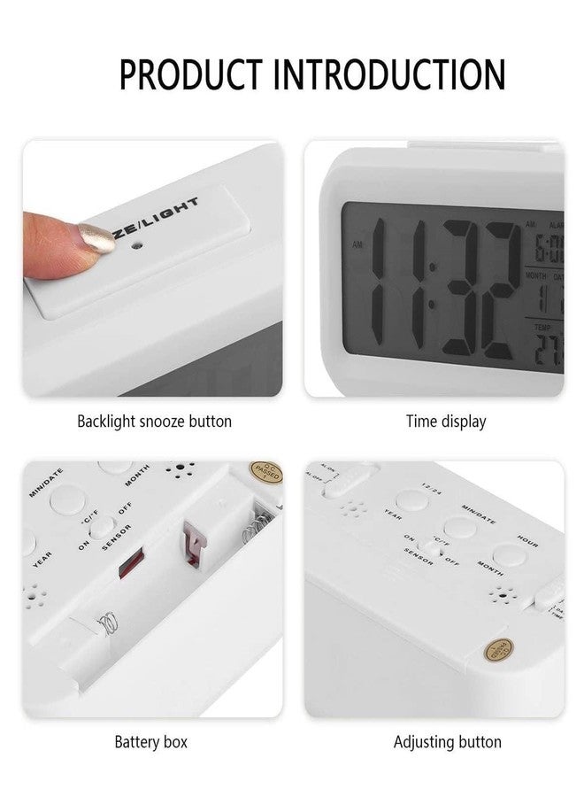Rukshv Digital Alarm Clock with Large LED Display, Snooze, Night Light, Date & Temperature Display, Portable Bedside Table Clock for Kids, Adults, Home & Office (White Small Alarm Clock) - Image 3